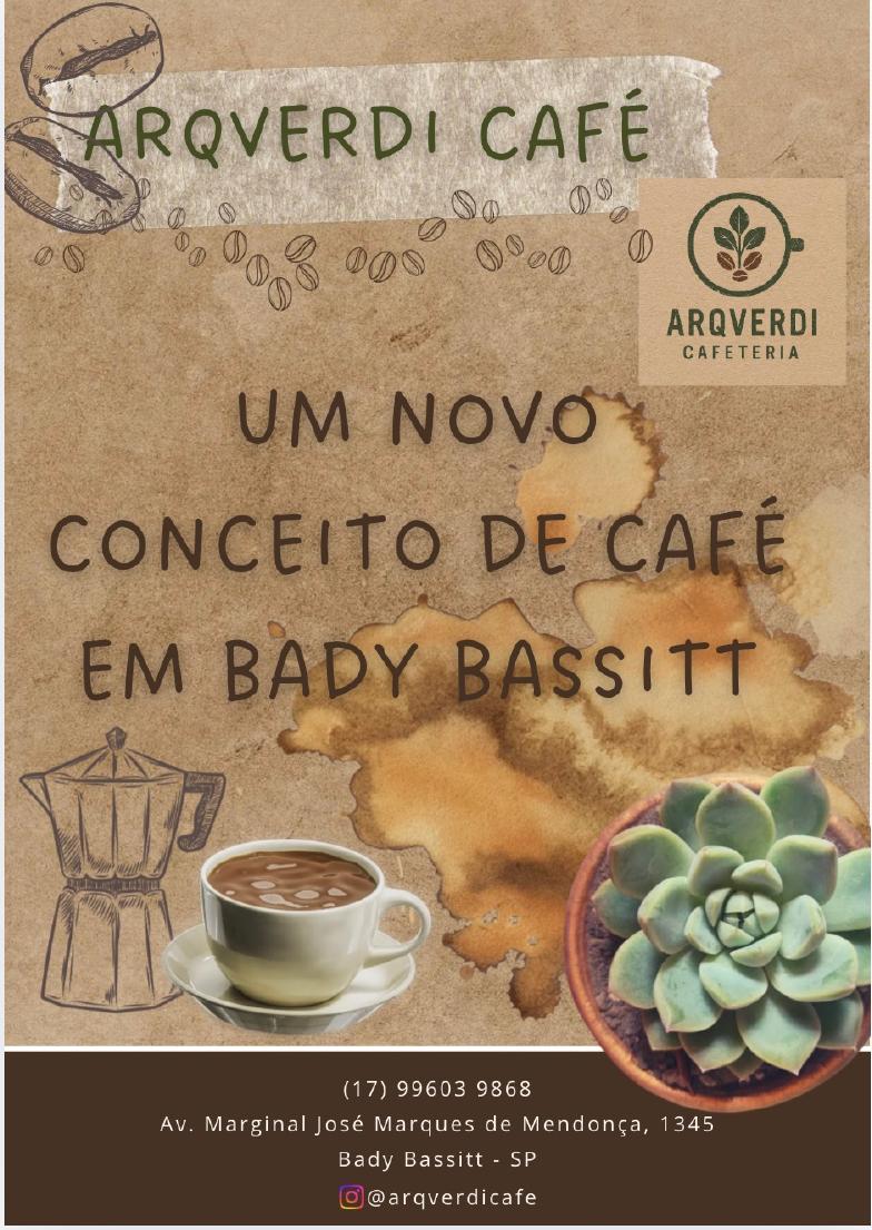 Página 1 do cardápio da Cafeteria ArqVerdi. Capa do cardápio da ArqVerdi Cafeteria.